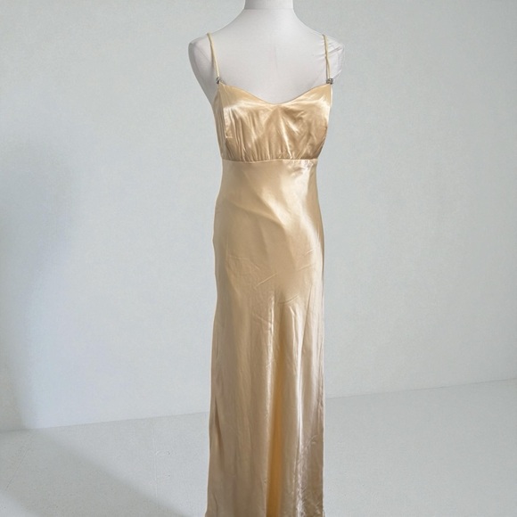 ✨ Vintage Gold Satin Slip Dress — Minimal Chic Old Money Elegance L - Picture 2 of 10